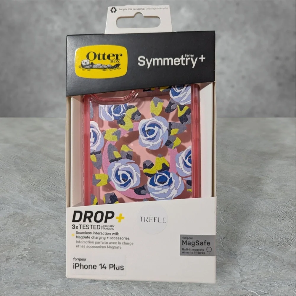 A3.  OtterBox Symmetry+ Magsafe Series Apple iPhone 14‎ Plus -  Pink Flower